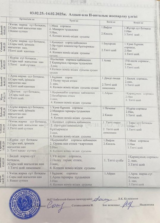 Алдын ала 2 апталық жоспарлау үлгісі 03.02.-14.02.2025